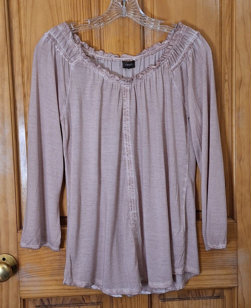 Crosby. Shirt Women Small Pastel Pink Bohemian Lightweight Rayon Ruffle BohoChic